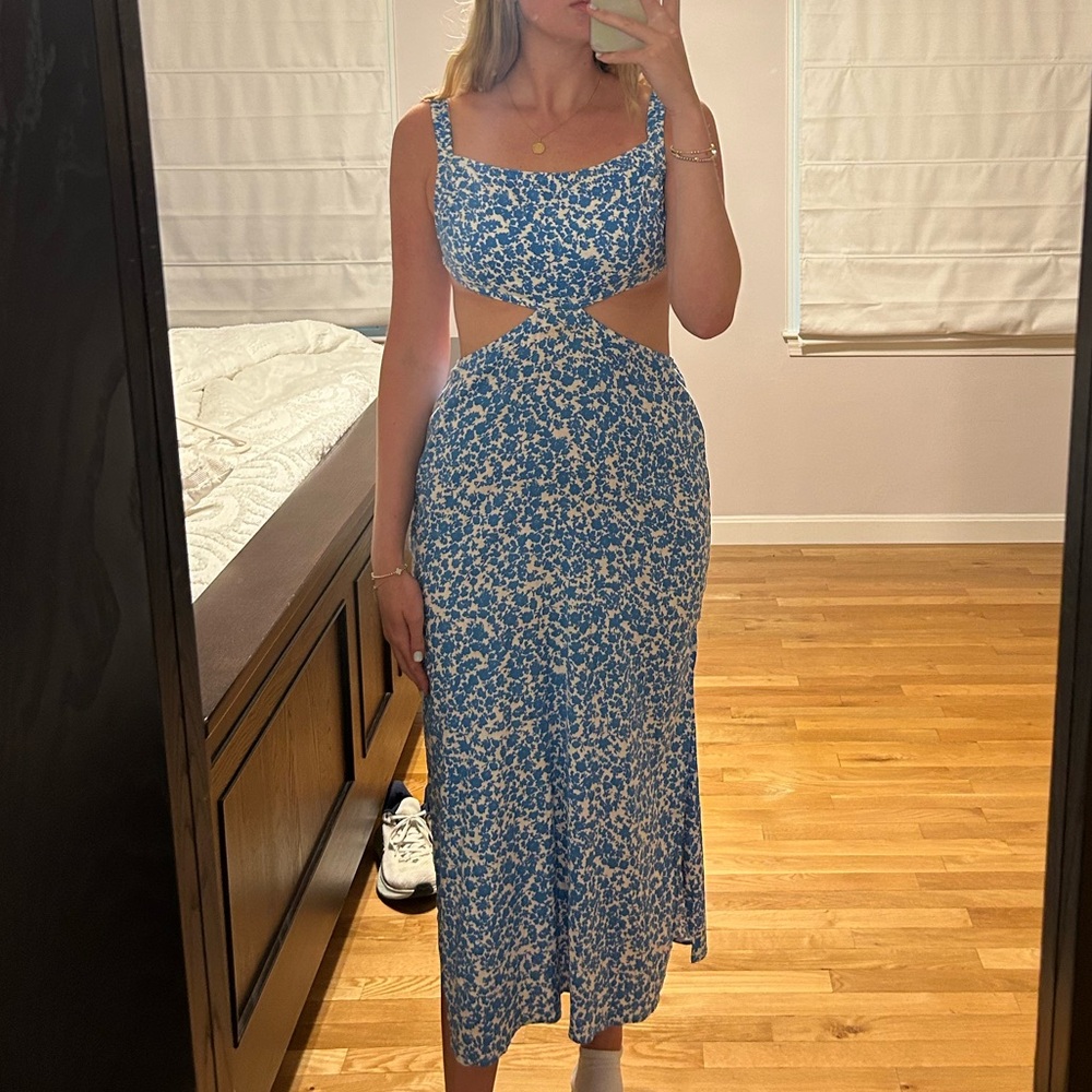 Zara blue floral cutout dress